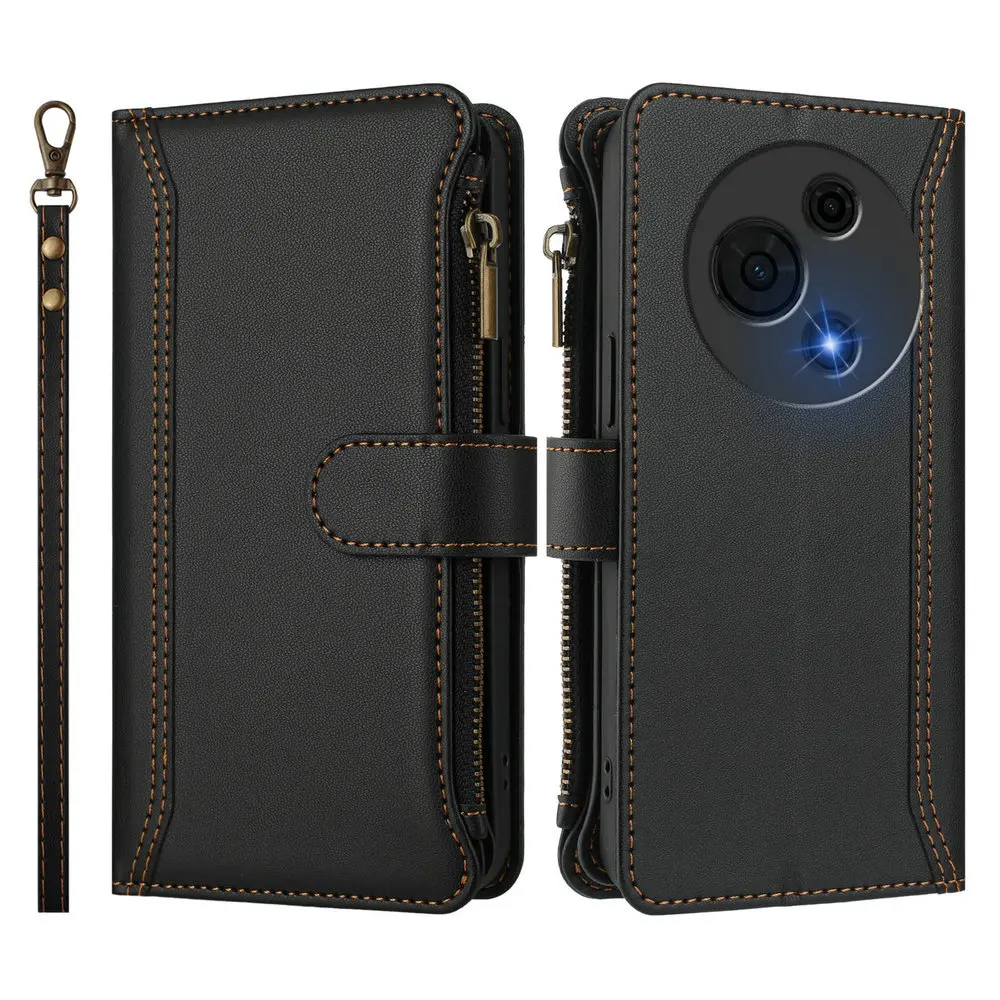 Enhanced Leather Zipper Wallet Flip Case with 9-Card Slots