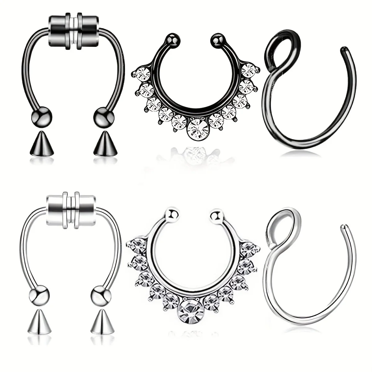 1Pcs/3Pcs Men Stainless Steel Fake Nose Ring Set Fake Nose Septum Ring Magnetic Non-Piercing Cartilage Earring For Woman