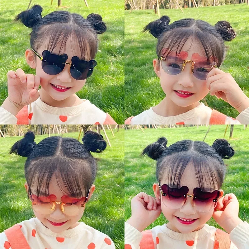 3Pcs Kids Children Sunglasses UV400 Outdoor Anti-Glare Sun Glassess Rimless Casual Bear Shape Boy Girl Eyewear 3