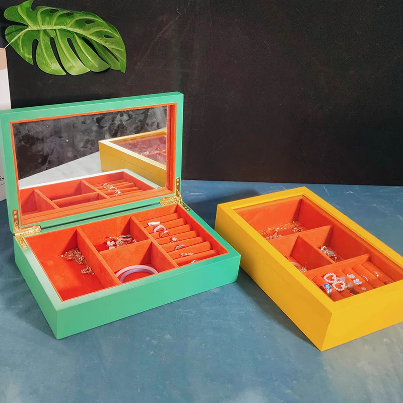

Green and Yellow Dustproof Flannel Jewelry Box Storage Display Case Lady Jewelry Organizer Tray Holder for Earrings Rings