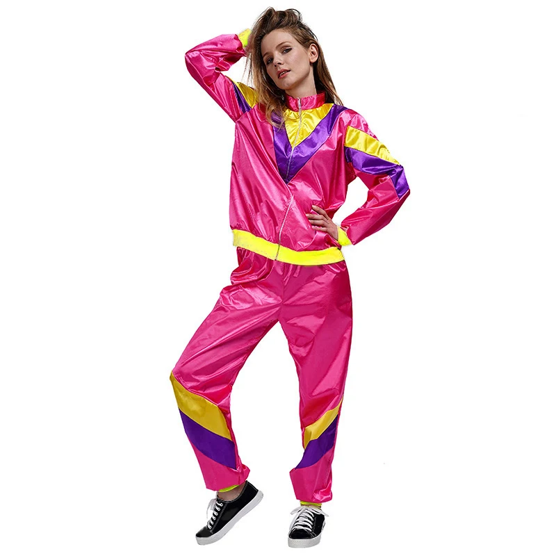 Hippie Costume Shell Suit Party Fancy Dress Up Purim Cosplay Hippy Outfits Halloween Role Play 80's Clothing for Men and Women cosplay costume