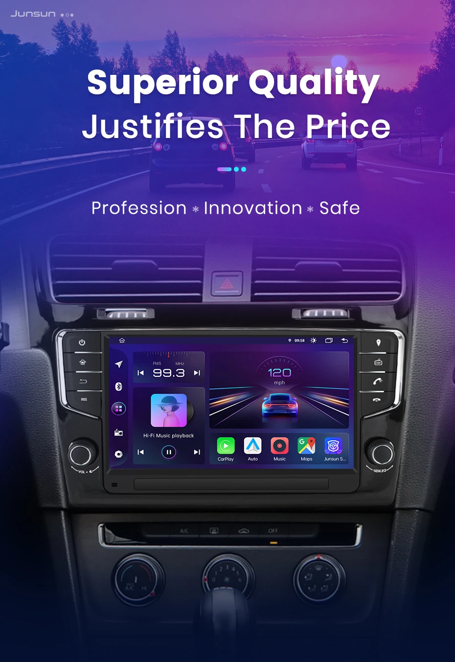 Junsun 9 "Wireless Carplay Android Auto Auto Radio für Volkswagen Golf 7 2013 2014-2017 Stereo GPS multimedia Player 4G FM SWC – Detail 1