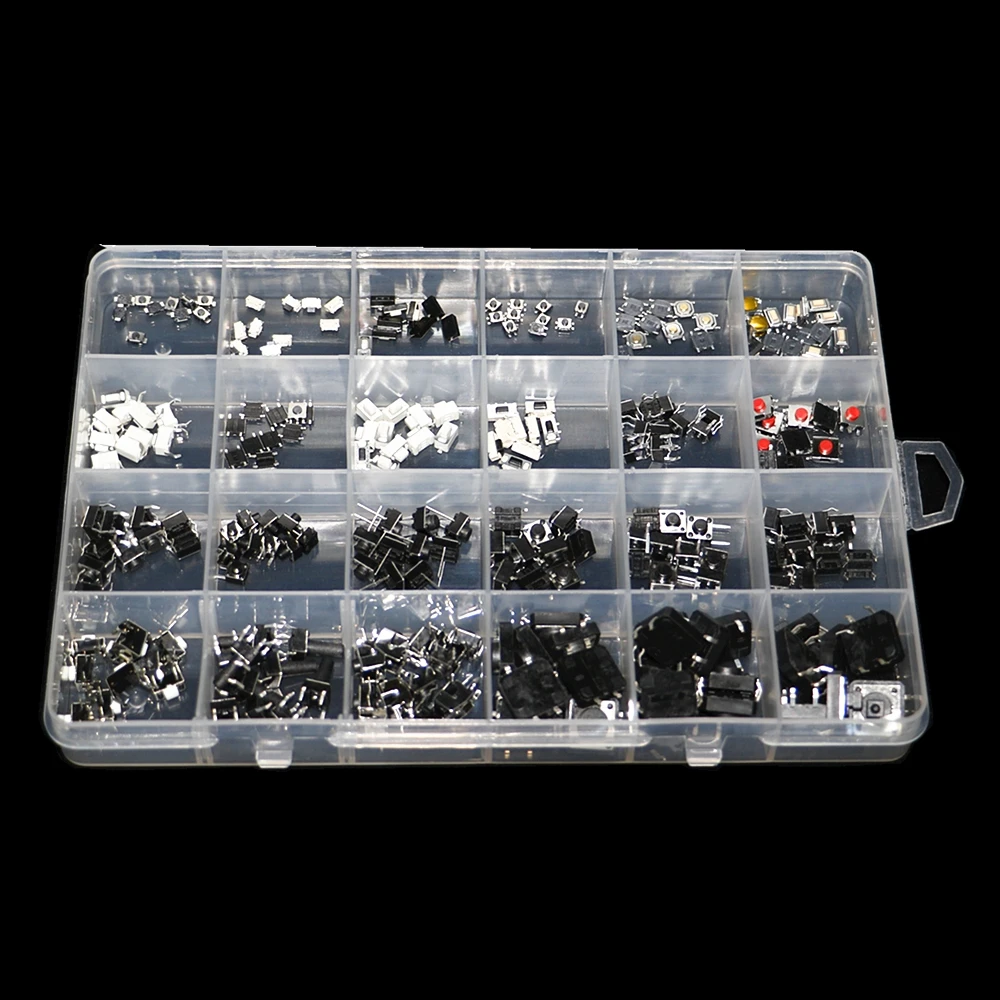 

250pcs/box Micro Switch Assorted Push Button Tact Switches Reset 25Types Mini Leaf Switch SMD DIP 2*4 3*6 4*4 6*6 Diy Kit