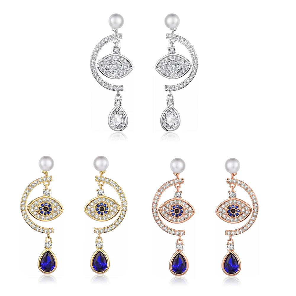 

Blue Zircon Evil Eyes Water Drop Earrings For Women Retro New Copper Pendant Earring Fashion Jewelry pendientes mujer