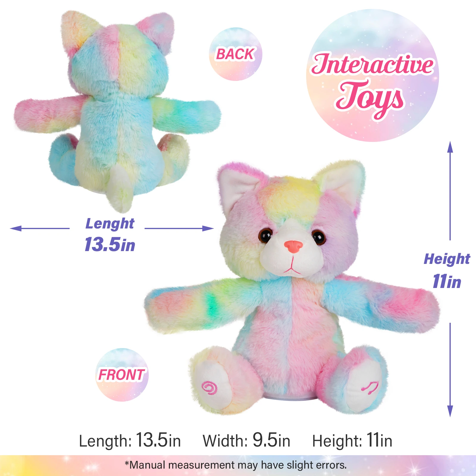 Claping Hand Cat Colorful Gift Stuffed Animals Toy PP Cotton LED Light Plush Toys Electric Birthday Gifts for Girls Children