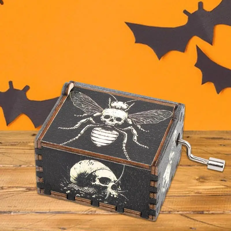 Hand-Cranked Wooden Music Box Engraved Musical Box Vintage Wooden Music Halloween Tune Exquisite Home Decor For