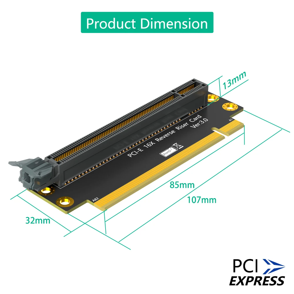 PCI-e 16X 3.0 90 Degree Reverse Male to Female Riser Card For 2U Server (Installation Direction towards CPU)