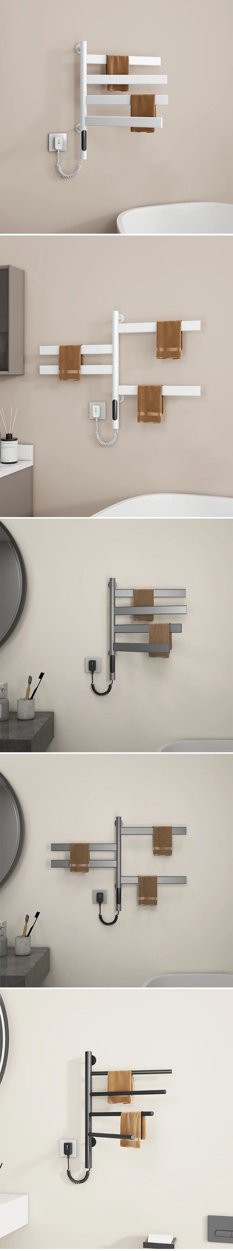 Description Picture 3 of itemBathroom Fast Drying Electric Heated Towel Rail Smart Temperature Time Control Electric Towel Rack White Rotatable Towel Warmer