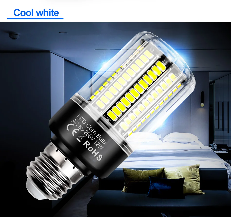 Description Picture 4 of itemE27 LED Light Bulb E14 Corn Lamp B22 Ceiling Chandeliers 3.5W 5W 7W 9W 12W 15W 20W Cool/Warm White No Flicker AC85-265V 5736 SMD