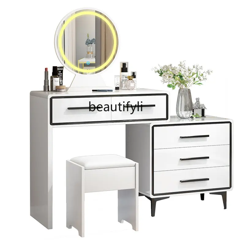 

Nordic Light Luxury Dresser Dresser Bedroom Retractable TV Cabinet Integrated Simple Makeup Table