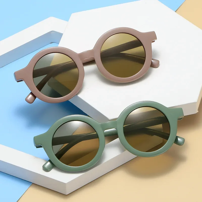 

Dropshipping New Round Cute Kids Colorful Glasses UV400 Boy Girls Strong Hinge Cute Light UV400 Sunglasses Oculos de sol