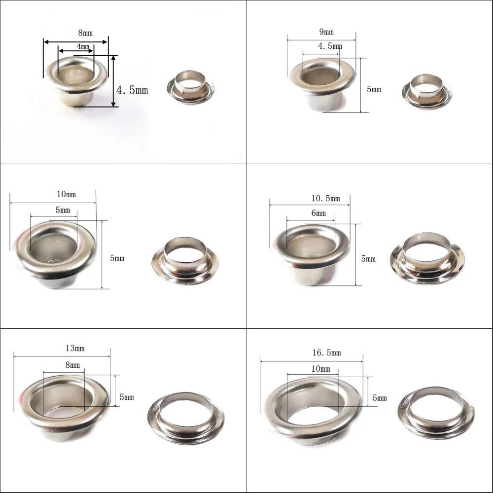 Silver Double Sided Brass Eyelets 20pcs 4/4.5/5/6/8/10mm Leather Craft Grommet Clothing Bags Repair eyelet grommet ring kit eyelet grommet ring grommet eyelet kit screw back eyelets