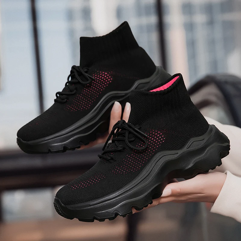 Women Men Sneakers Low Top Casual Shoes Summer Breathable Running Shoes Lace Up Mesh Thick Bottom Cushioning Plus Size 35-46