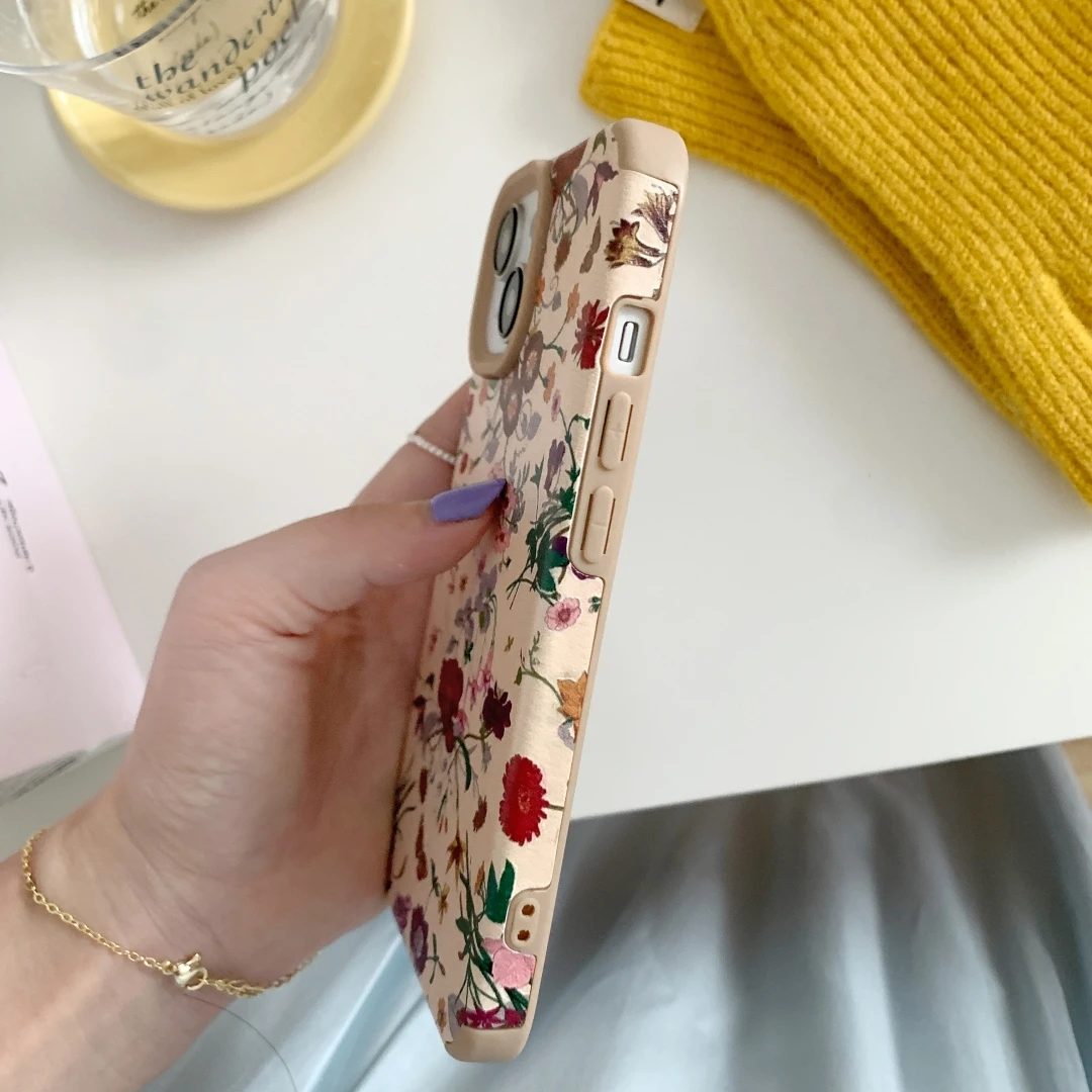 Vintage Flowers Leather Phone Case For iPhone