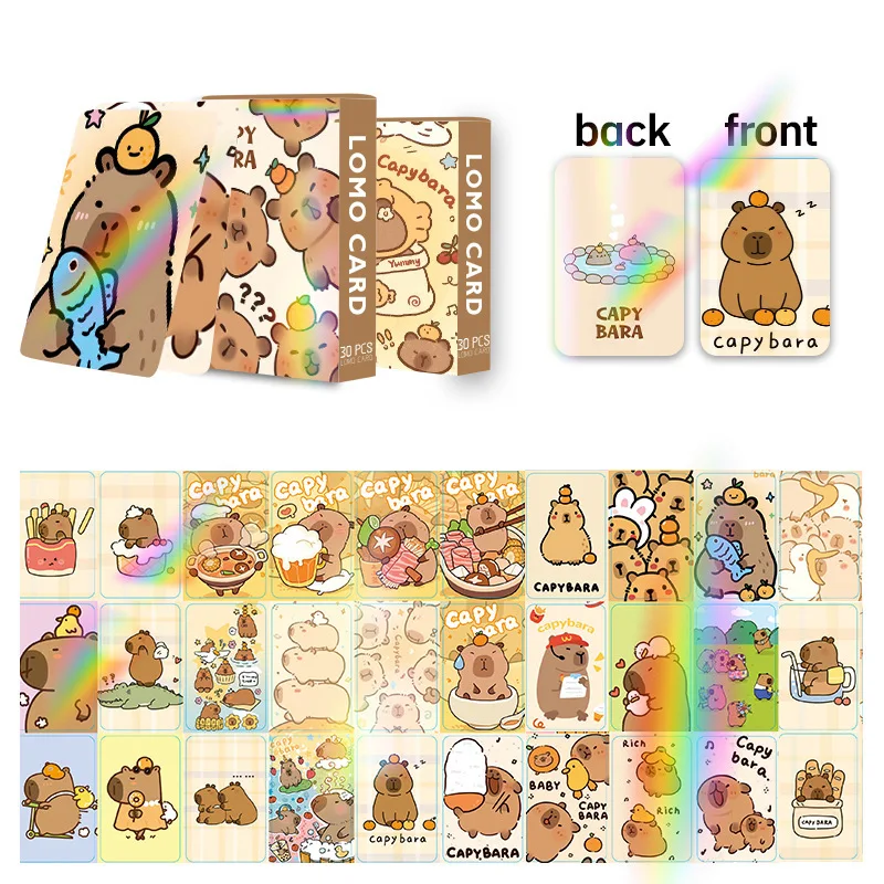 Cartoon Animal Capybara Double Sided Printing Card Cartoon Lomo Cards HD Photocard Kids Gift Collection Cards 30pcs