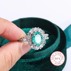 Exquisite Paraiba Green High Carbon Diamond Silver - Plated Ring for Women - Double Crystal Anniversary Party Jewelry Gift