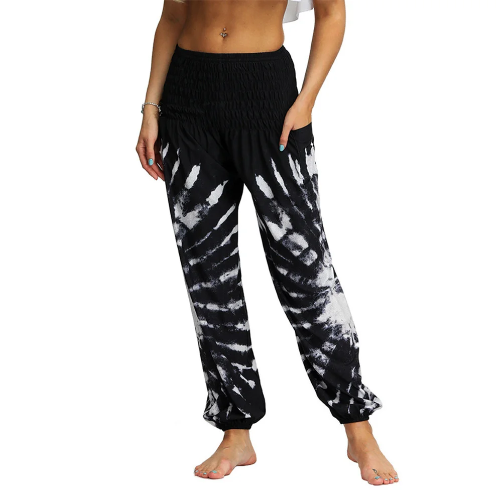 Tie-Dye High Waist Harem Pants Yoga Trousers for Women,Baggy Elastic Waist Boho Pants Casual Loose Beach Pants