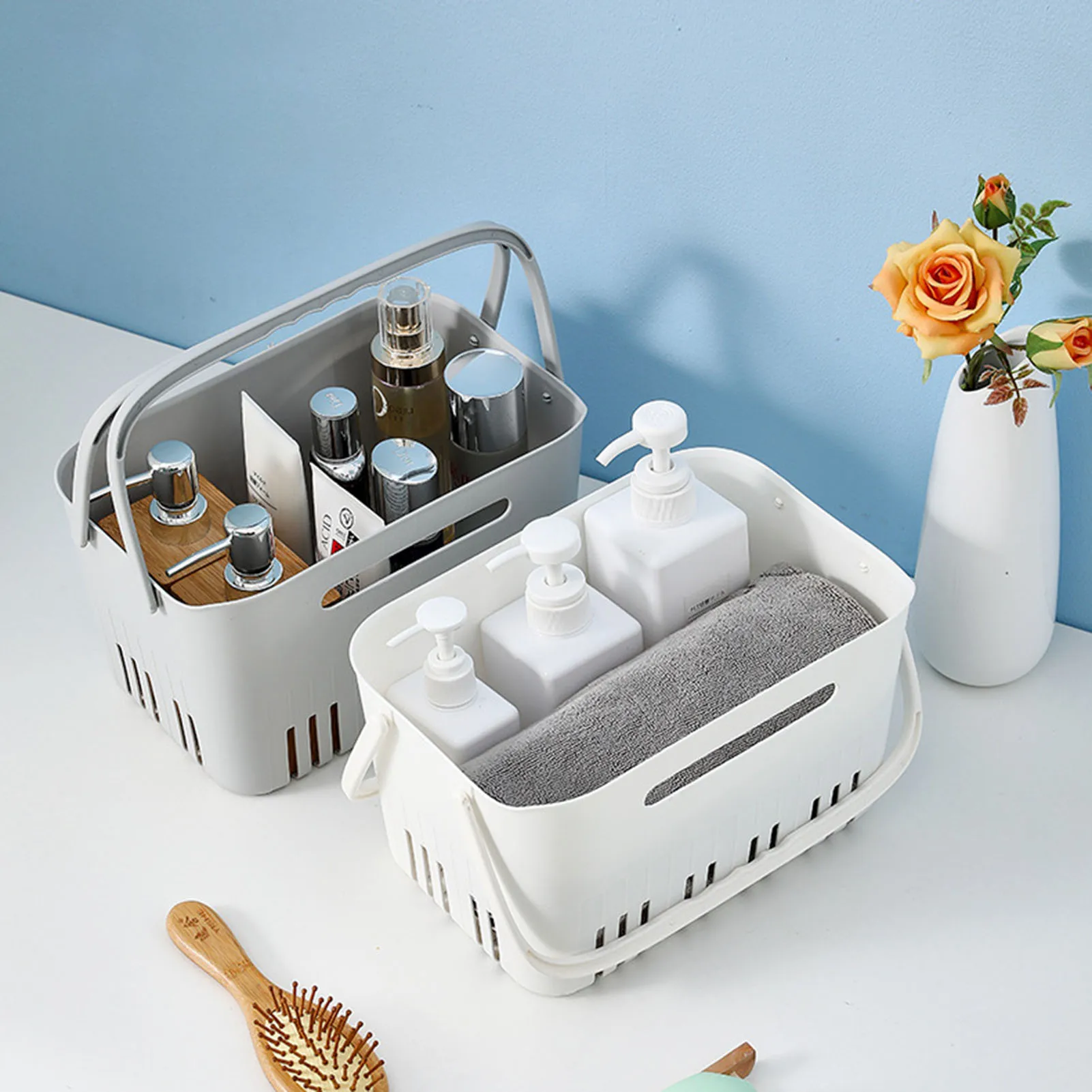 Toiletry Basket with Handle Portable Shower Basket for Bathroom Makeup Snack Organizer Kitchen Seasoning Bottles Storage