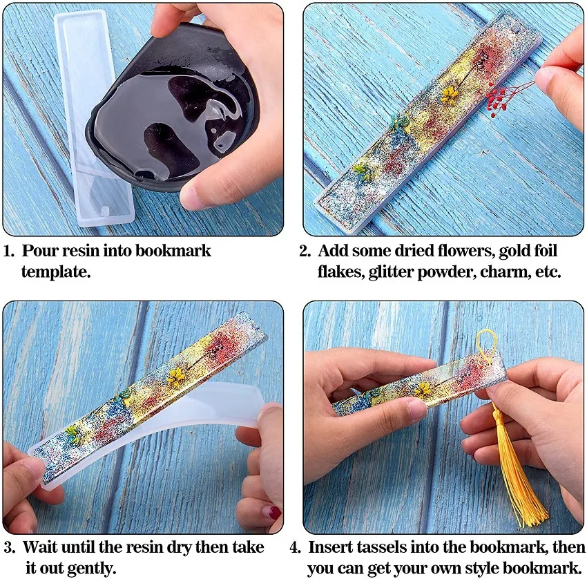 90pcs bookmark molds with Tassels Kit Including 80pcs Bookmark Tassels&10pcs Rectangle Silicone for Epoxy Resin Casting