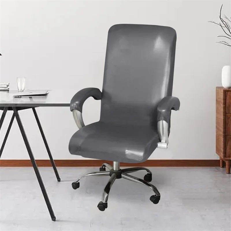 Description Picture 4 of item1pc Pu Leather Chair Cover Waterproof Solid Color Anti-dirt Seat Slipcover Computer Armchair Chair Case for Gaming Room Office