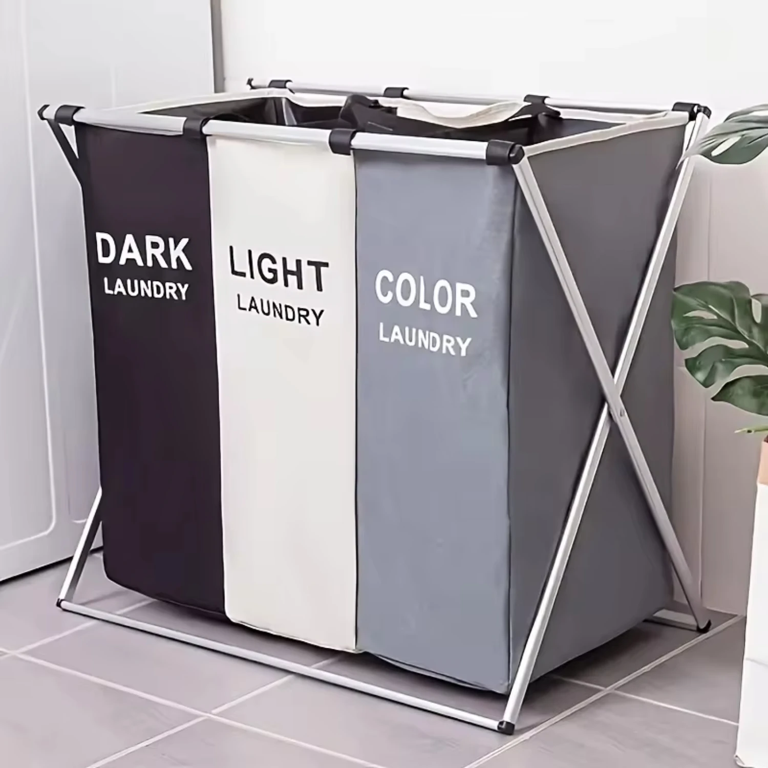 1pc 3 Section Laundry Basket Printed Dark Light Color Foldable Hamper/Sorter Waterproof Oxford Washing Clothes laundry basket portable hamper