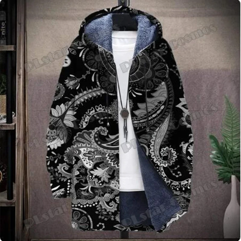 

Fashion men's jacket Color Paisley pattern cashmere 3D printed hooded jacket Winter casual thick insulation hooded jacket