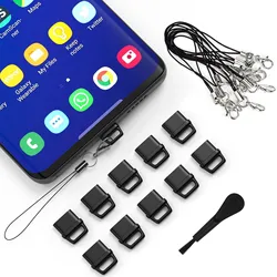 Universal Dust Plug and Charging Port Cleaning Set with Lanyard and Brush (Black Suit)