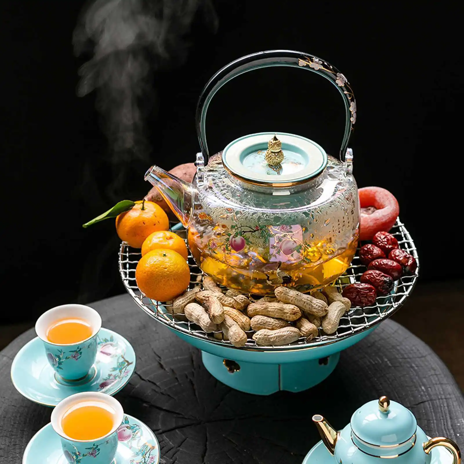 Radiant-cooker Ceramic 1300ml Electric Tea Stove Tea Boiler Glass Pot 6gears Baking net Cobblestone Black crystal panel