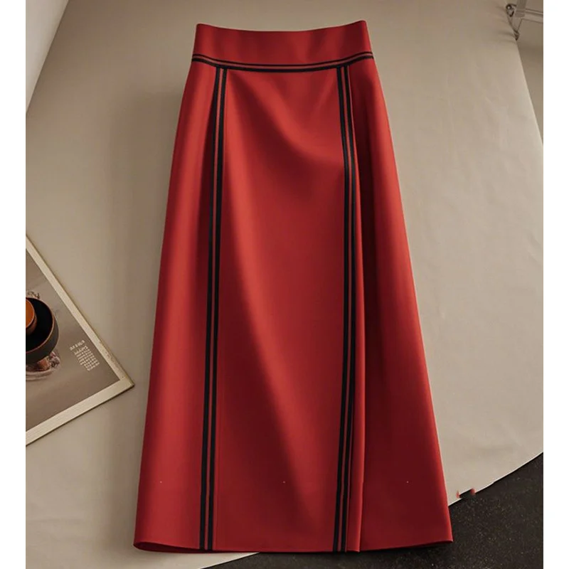 AEL Summer new temperament high-grade commuter pure color slim slim mid-length skirt