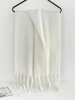 Зимний шарф, женский роскошный осенне-зимний кашемировый шарф, утолщенная теплая шаль, классический пушистый шарф с кисточками, однотонная мягкая шаль — изображение 4