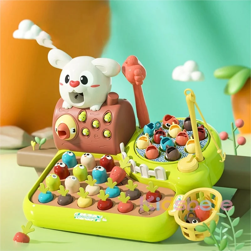 4 IN1 Baby Montessori Toys Toddler Fishing Whac-A-Mole Pull Carrot Feeding Learning Educational Toys For Baby 1 2 3 Years Gifts 2