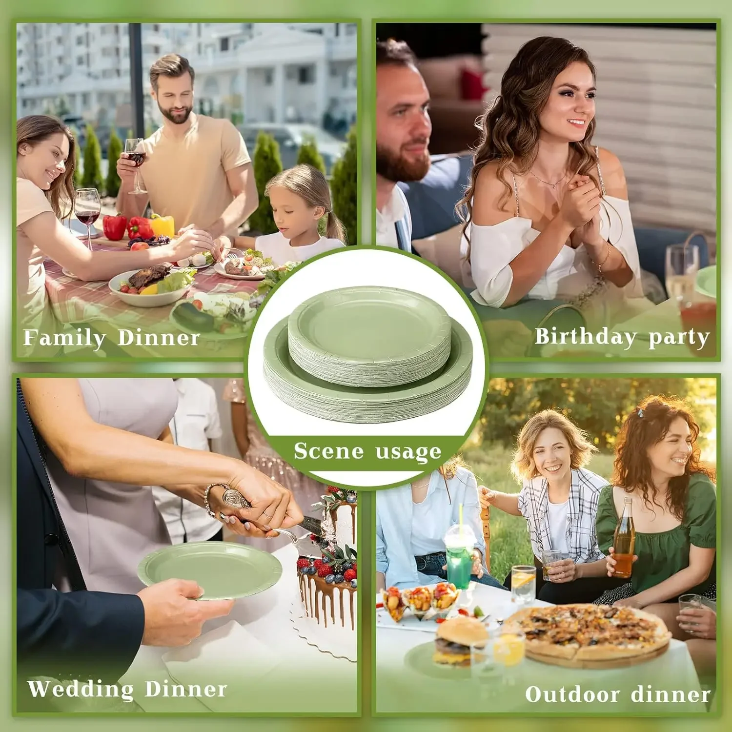 Sage Green Disposable Tableware for 50 Guests Sage Green Party