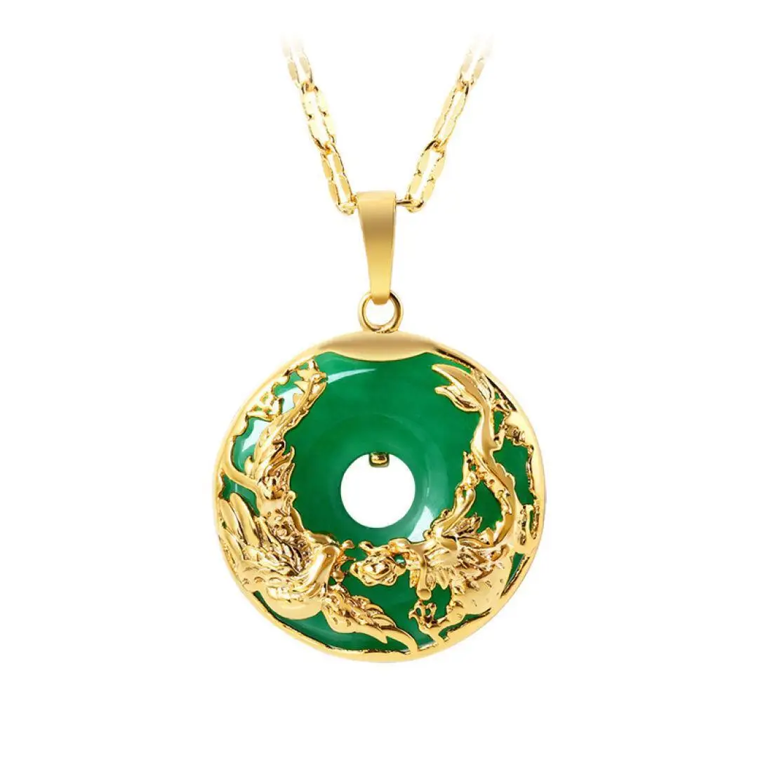 Natural Green Hetian Jade Pendant 925 Silver Dragon Phoenix Necklace Chinese Jadeite Amulet Fashion Charm Jewelry Gifts