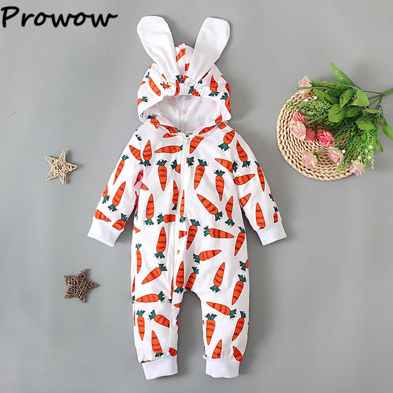 Prowow Autumn Baby Easter Romper Boy Girl Cartoon Rabbit Ears Hooded