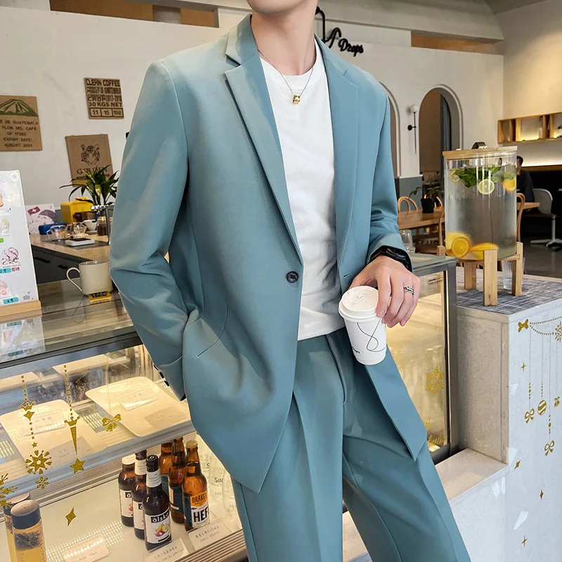 

Luxury V-NECK Men Suit 2 Piece (Blazers + Pants)one Button Smart Casual Fashion Streetwear Blazer Hombre