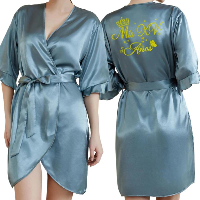 Quinceanera Sweet 15th Birthday Party bathrobe Floral Girl Fifteen Years Old robe Quincea&ntilde;era Princess nightgown women sleepwear sleepwear pajamas cotton bathrobe kids sleepwear robe