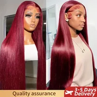 99J Burgundy 13x6 Colored HD Lace Front Wig Human Hair Wigs PrePlucked Premium Red Peruvian Straight Lace Frontal Human Hair Wig 1