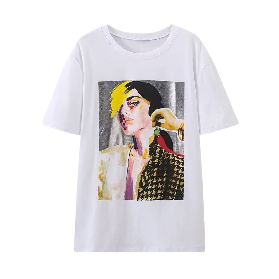 PB&ZA2025 Summer New Arrivals Women's Fashion Casual Versatile Girls Pattern Printed Round Neck Short Sleeve T-Shirt 5644/173