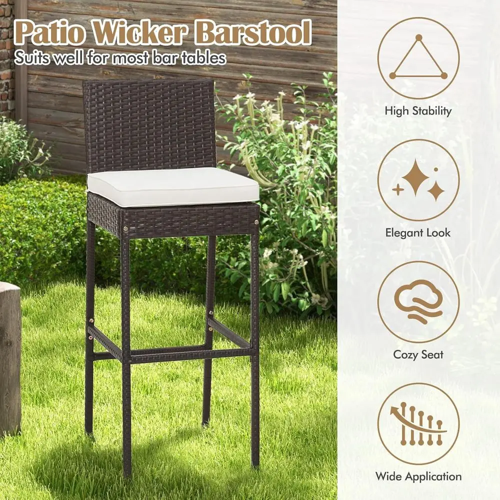 4-Piece Outdoor Wicker Bar Stools – 30" Patio Chairs with Cushions 4
