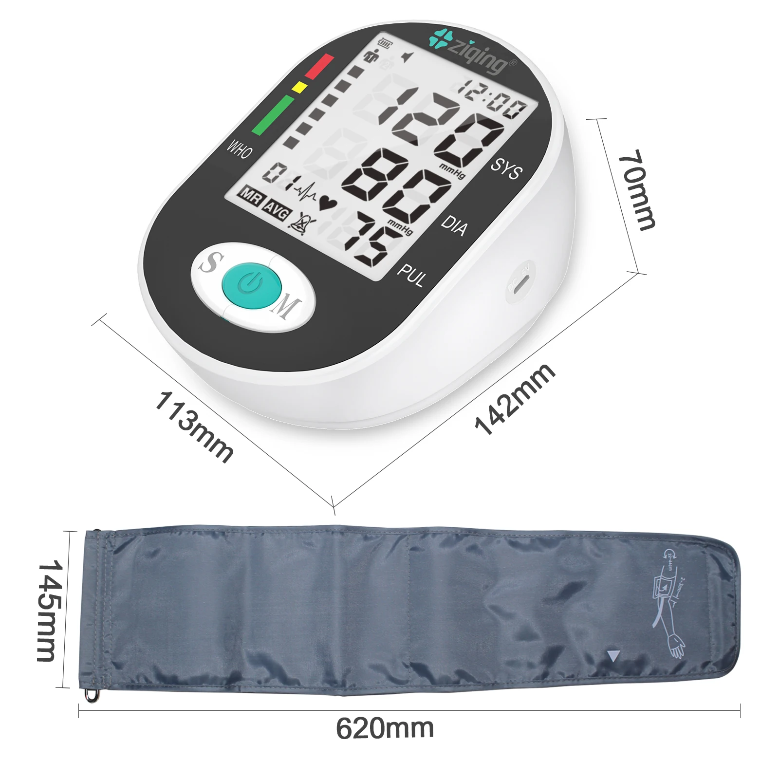 Ziqing Digital Blood Pressure Monitor Arm Sphygmomanometer Heart Rate Pulse Meters Big Screen Automatic Tonometer with Cuff blood pressure monitor blood pressure meter