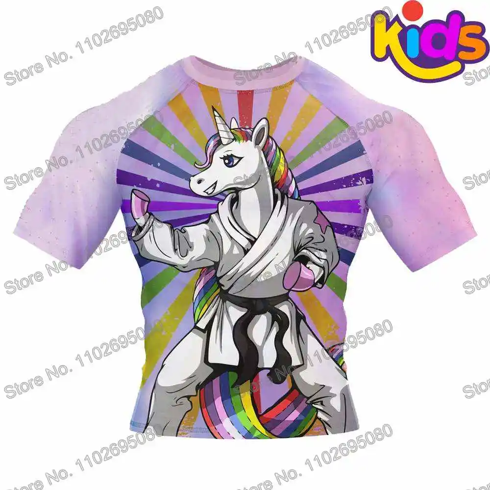 Kids Unicorn Surfing Rash Guard Swimsuit for Boys Girls