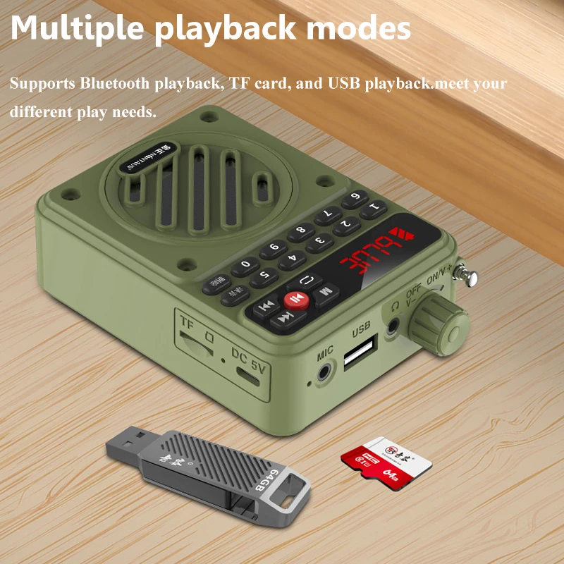 Mini Portable Bluetooth Speaker Hifi Sound Voice Amplifier HD Recorder with LED Display Support FM Radio TF Card U Disk MP3 Play