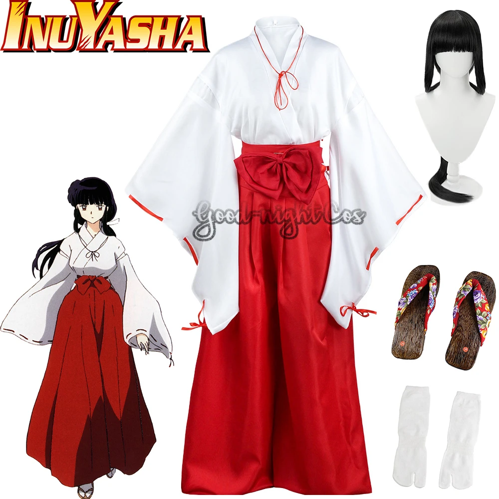 Disfraz de Cosplay de Anime Inuyasha Kikyou, peluca, zapatos, Kimono