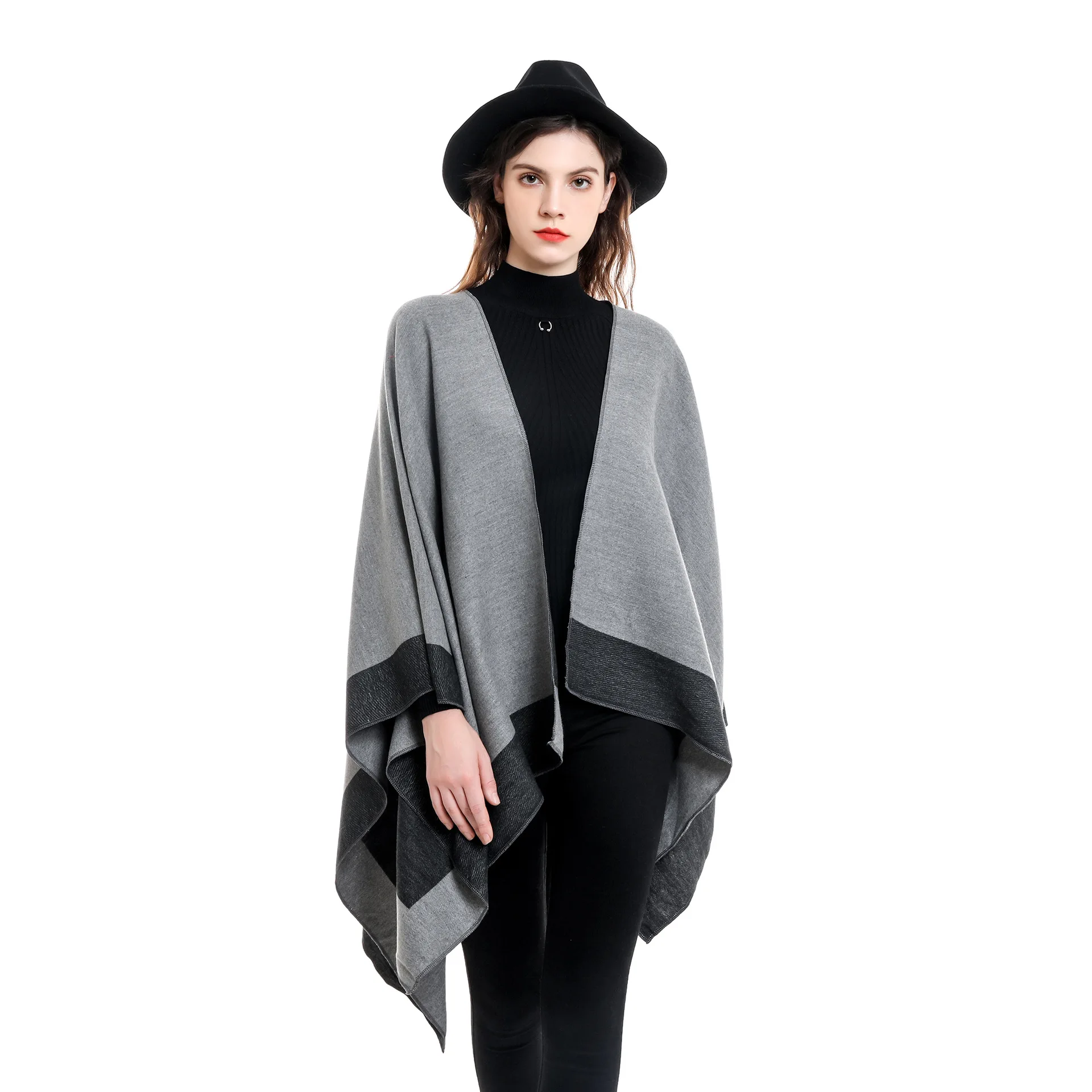 Women Cashmere Feel Shawl Lady Double-sided Winter Cape Spring Autumn Retro Cardigan Classic Simple Cloak Soft Large Blanket