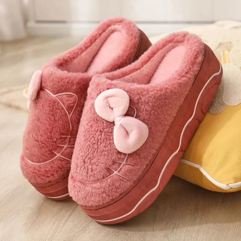 

0422 Lady Platform House Furry Shoes Females Fur Cotton Slides Warm Fluffy Slippers Women's Winter Shoes Indoor Slipper 2022 New