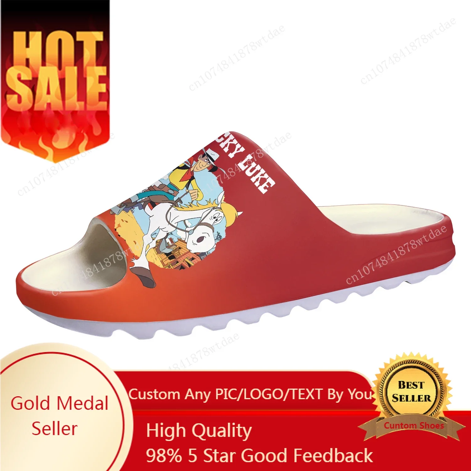 

Lucky Luke Soft Sole Sllipers Cowboy Mens Womens Teenager Home Clogs Anime Cartoon Step In Water Shoes On Shit Customize Sandals