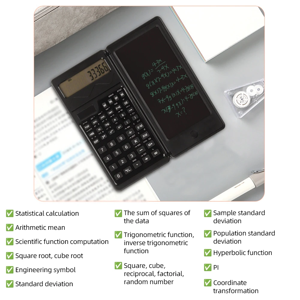 【New】6 Inch Writing Board and Pen Dual Power Solar and Battery Operated Foldable Functions Calculator with 10-bit Display Screen