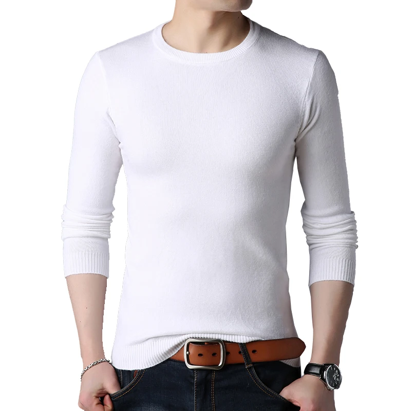

Men Autumn Sweater Men's Long Sleeve O-Neck Slims Sweater Male Solid Color Business White Sweater Oversize M-4XL