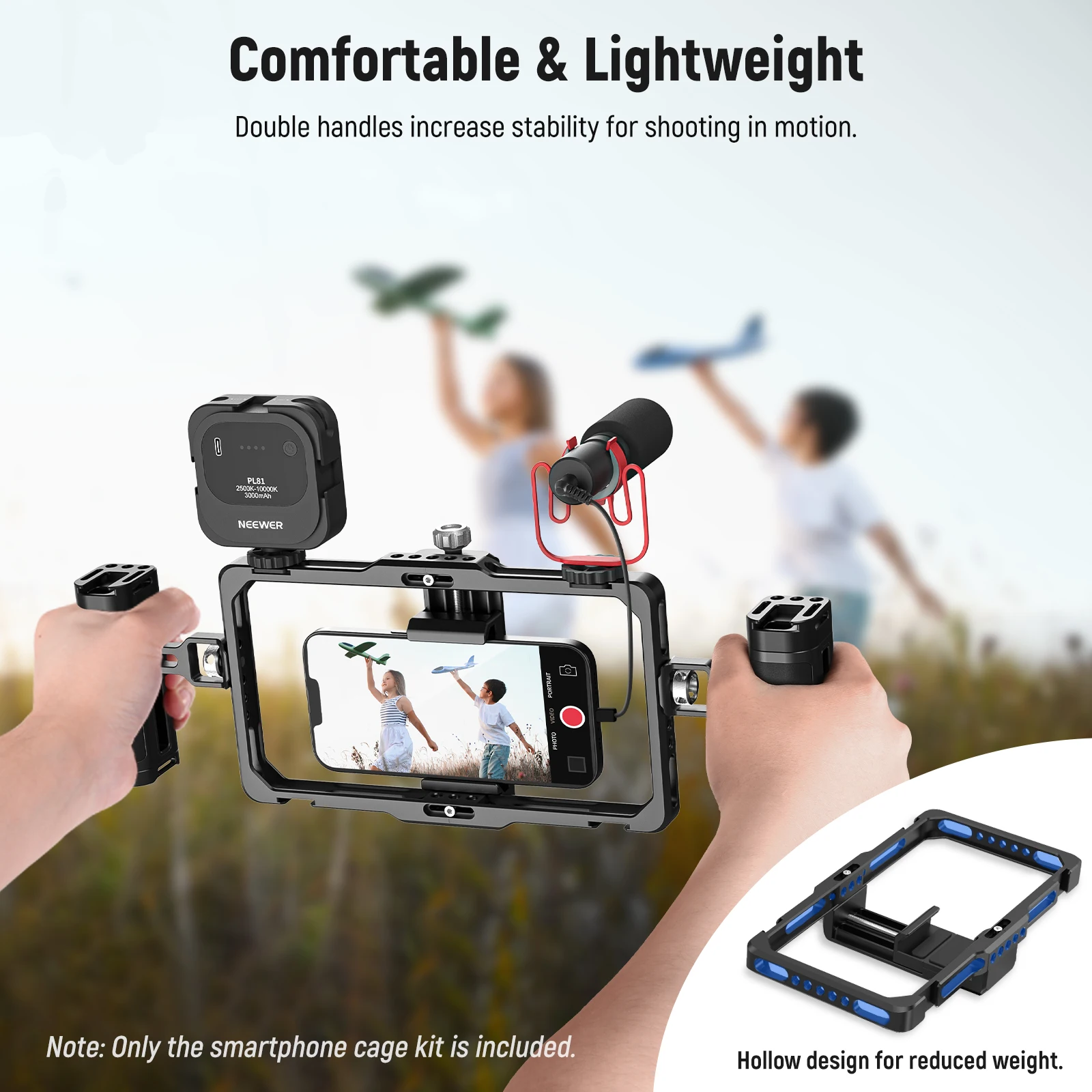 Neewer Vlogging Kit Met RGB LED Licht, Draadloze Lavalier Microfoon En 2-in-1 Statief/Selfiestick - PA048