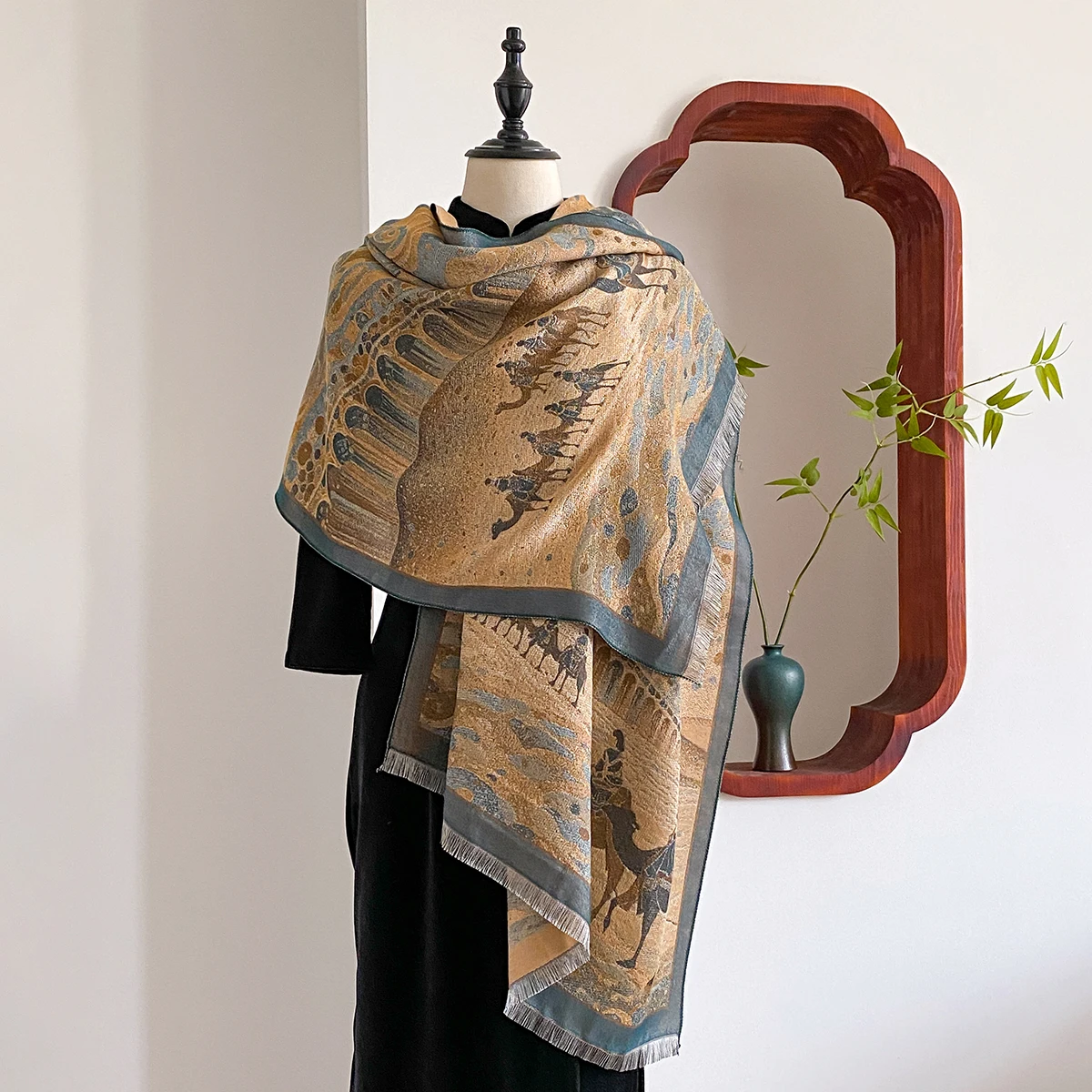 New Elegance Chinese Style Women Scarf Soft Warm Pashmina Bamboo Print Shawl Winter Female Coldproof Windproof Blanket Scarf